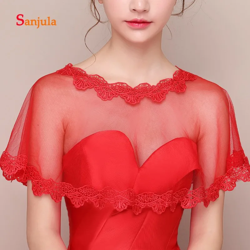 Аппликации шеи короткие милые свадебные Обертывания Красный Тюль женские