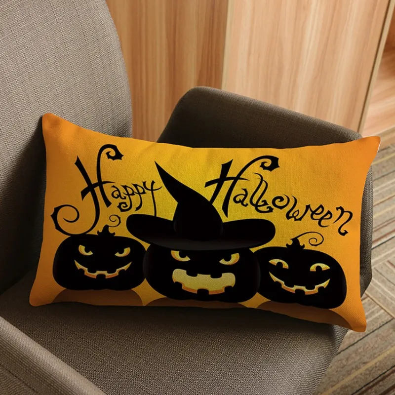 Прямоугольная поясничная подушка для Хэллоуина с тыквой лицом чехол наволочка