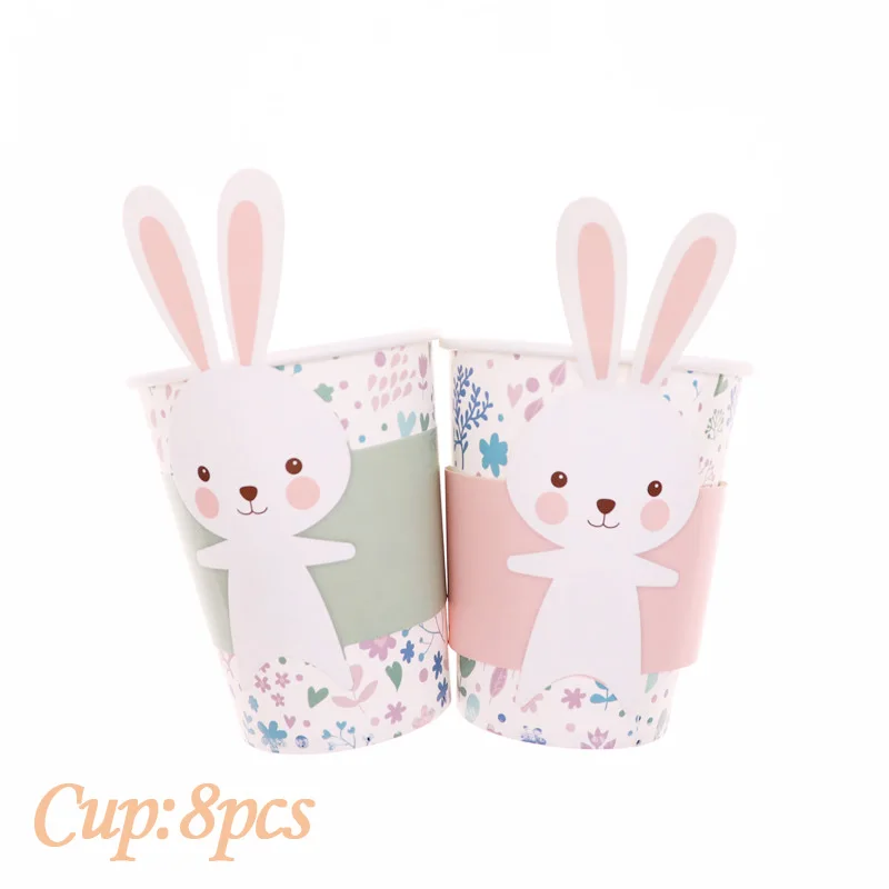 Cup8pcs Бумажная тарелка в форме кролика из мультфильма, тарелка для ужина, бумажная одноразовая посуда, набор стаканов для дня рождения, вечеринки, Рождества, decoratio - Цвет: Cup8pcs
