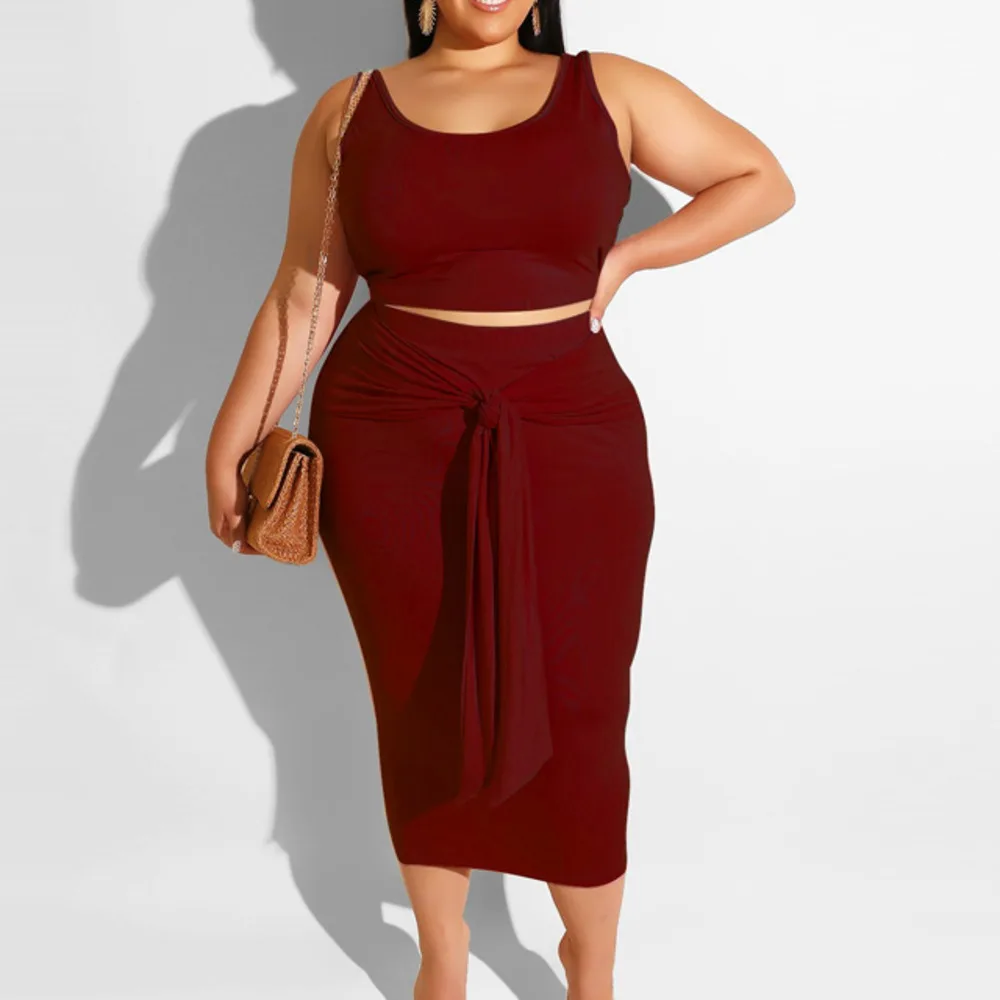 red XL-5XL размера плюс, комплект из двух предметов, женская одежда, летние наряды, Сексуальные Топы+ юбка, комплекты, Пляжная уличная одежда, спортивные костюмы - Цвет: red