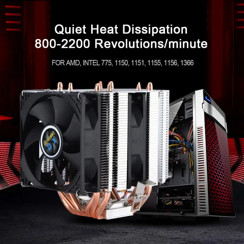 Тихий 4pin 6 Heatpipe CPU кулер с двумя башнями воздушное охлаждение 800 2200 революция