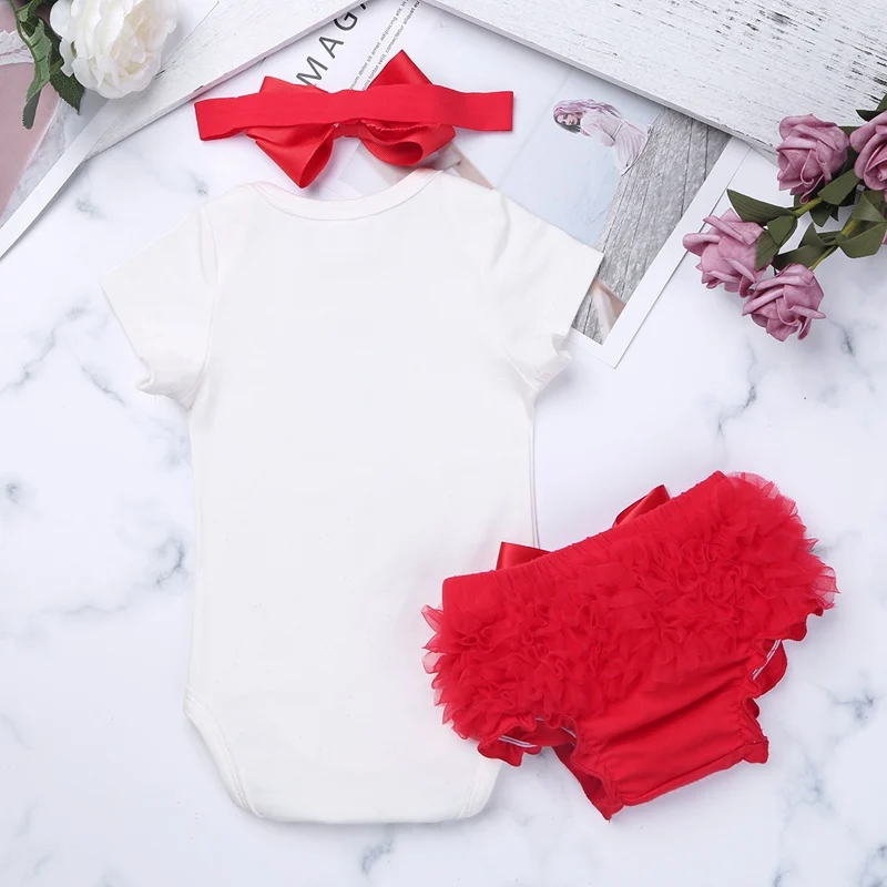 Новогодний костюм для маленьких девочек из 3 предметов одежда с принтом «My 1st Christmas» комбинезон с короткими рукавами+ шаровары+ повязка на голову, Одежда для новорожденных девочек