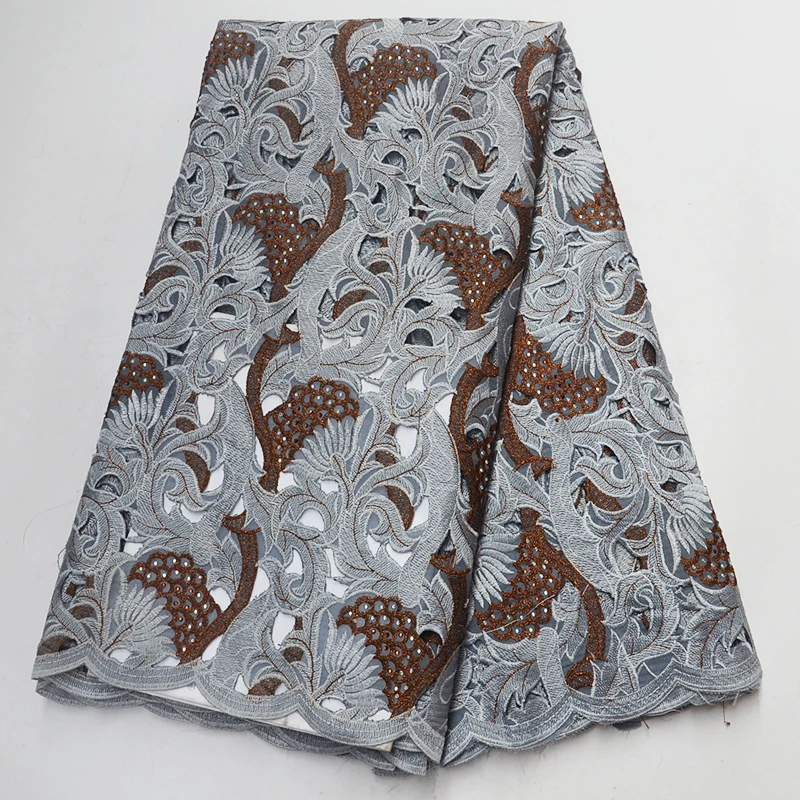 

Hot Sale African Cord French Lace Fabric Stones Nigerian Embroidered Tulle French Swiss Double Organza Lace Fabrics for Wedding