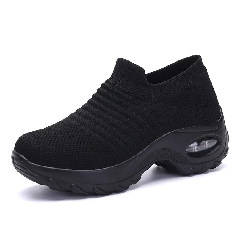 Pure Black Ladies shoes flats new fashion breathable mesh sneakers women shoes slip-on comfortable sports casual shoes woman flats - Color: Pure Black