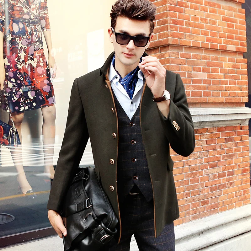 Для мужчин зимние Куртки шерсть британский стиль раздел шерстяные Пальто для