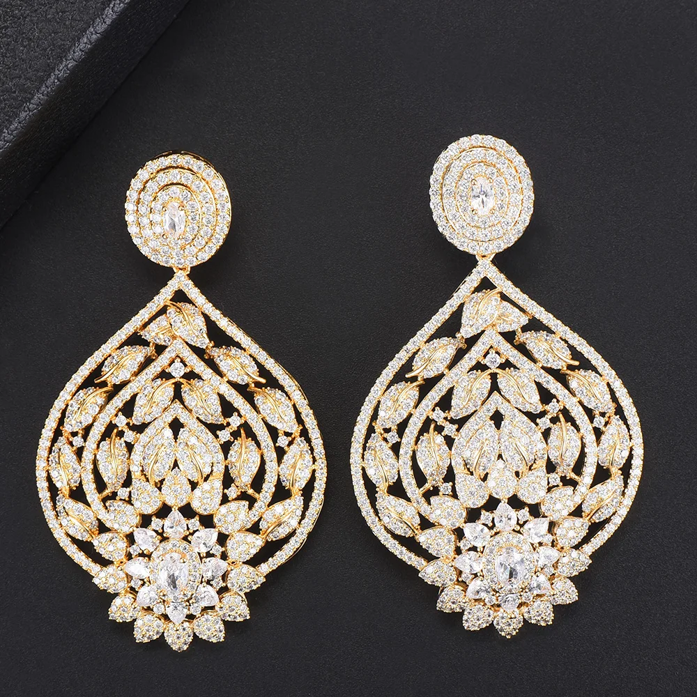 missvikki Big Drop Crystal Wedding Earrings for Women Gold Bridal Pendantes Boucle D'oreille Party Jewelry Wholesale | Украшения и