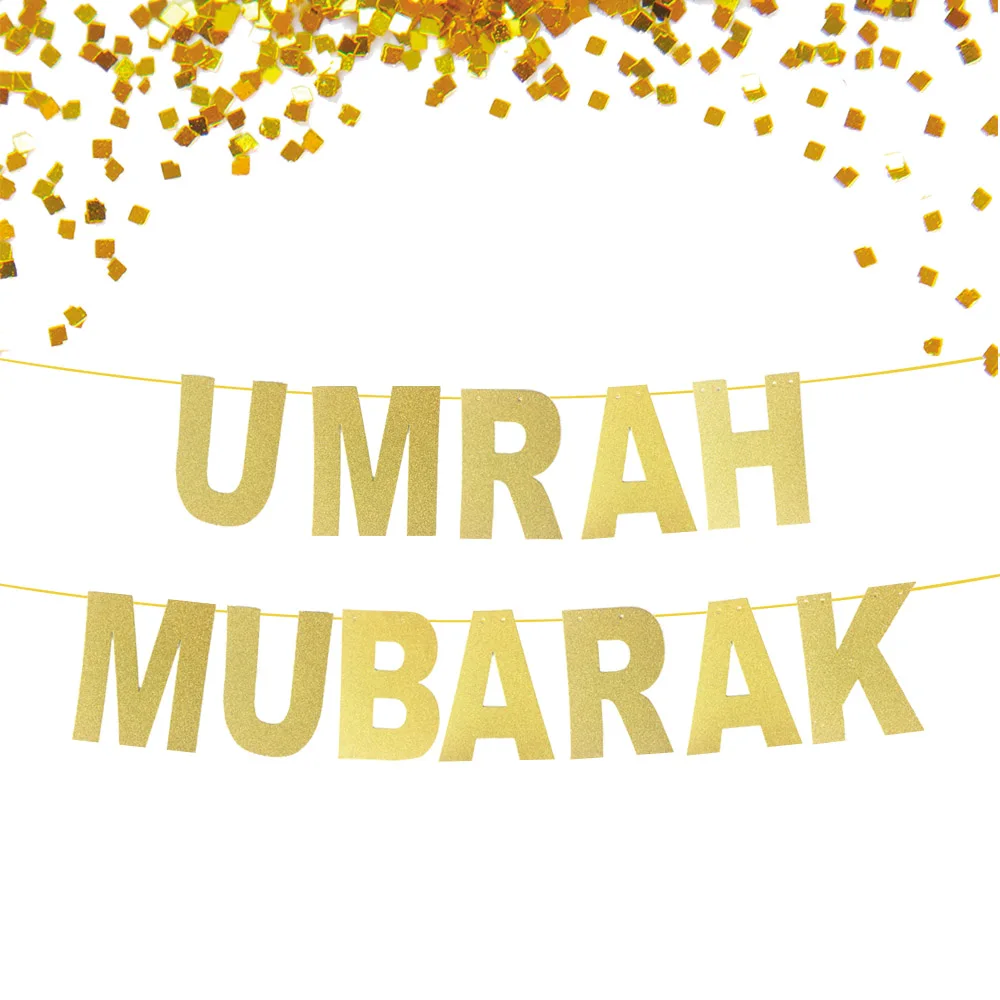 Блестящий Золотой баннер Umrah Mubarak Рамадан mubarak для праздника Ураза байрам Eid
