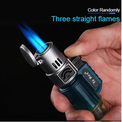3 flames Высокотемпературный пистолет-распылитель, зажигалка с одним/двумя/тремя/четырьмя ветрозащитными струями пламени, газовая надувная Зажигалка для сигар, сильный фонарь для огня - Цвет: 3 flames