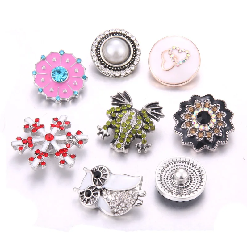 

New 10pcs/lot Snap Button Jewelry DIY Crystal Rhinestone Frog owl 18mm 20mm Metal Buttons Fit Snaps Bracelet necklace
