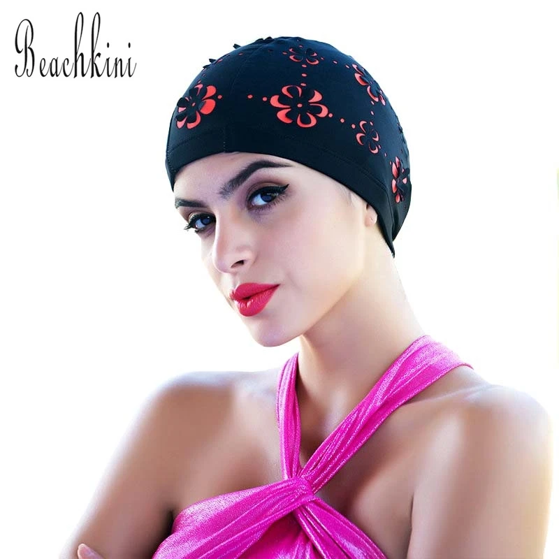 

Seaside Sports Mixed-color Swimming Beach wear Caps Elastic Fabric Protect Ears Long Hair Women Adult