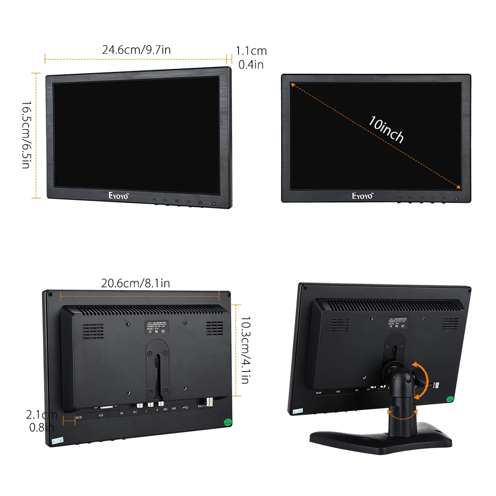 EYOYO EM10A 10 1 &quotips светодиодный HD HDMI монитор 1280*800 VGA Видео Аудио со встроенными