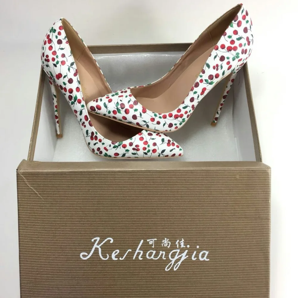 Keshangjia Floral Print Sexy Pumps High Thin Heels Woman Shoes Flower Party Evening Wedding Pointed Toe Patent Leather | Обувь