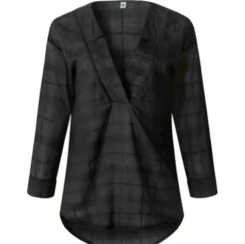 Женская блузка с v образным вырезом и длинным рукавом шифоновая рубашка большого