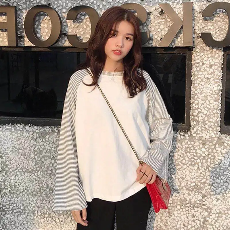 YouGeMan модная футболка женская весенняя одежда корейская Ulzzang Harajuku полосатая футболка с длинным рукавом Женская свободная футболка Топы