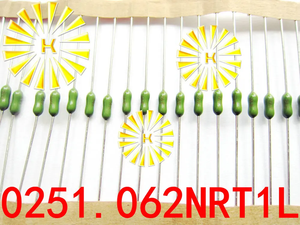 Оригинальный осевой Свинцовый Зеленый предохранитель 62mA 1A 2A 125V 2 4*7mm 0251