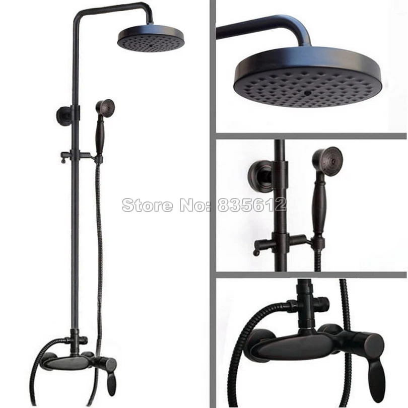 

Black Oil Rubbed Bronze Bathroom Wall Mounted Round Shower Heads Rain Shower Faucet Set with Single Handle Mixer Taps Wrs438