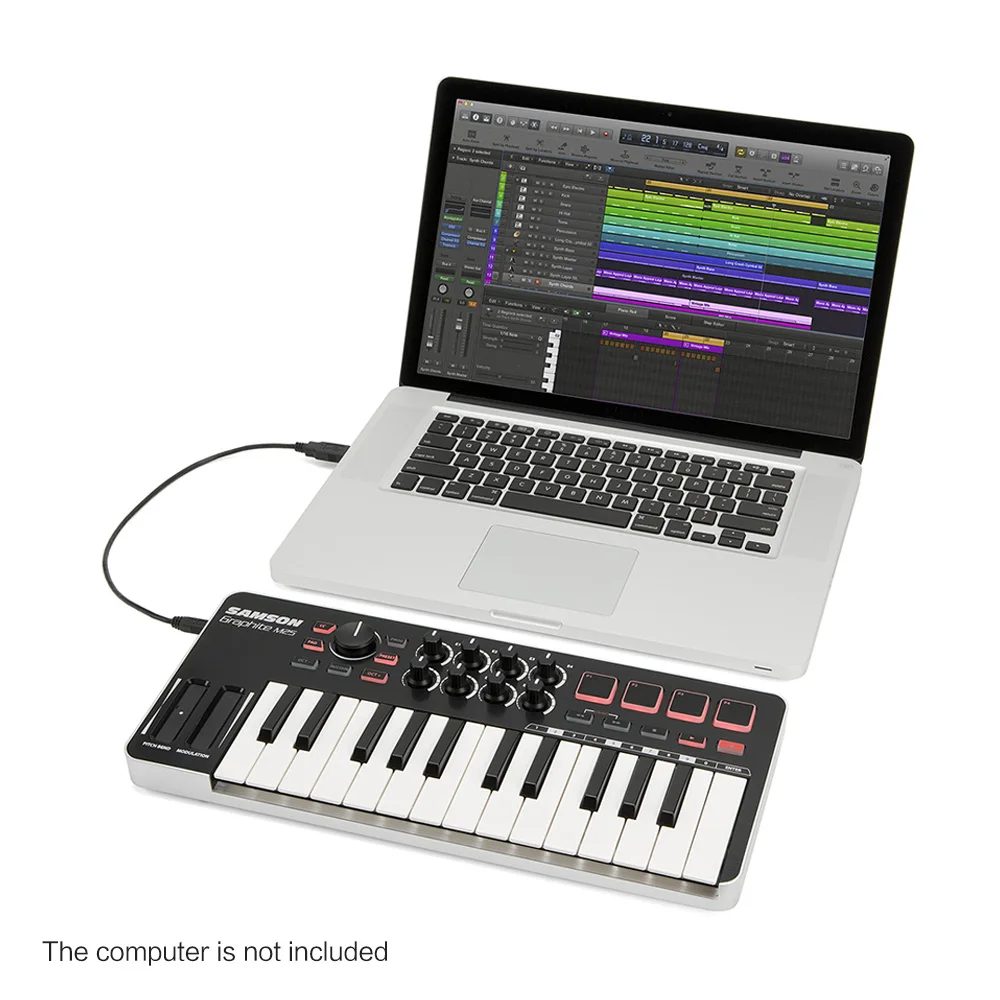 Самсон графит M25 ультра-Портативный мини 25-ключ USB MIDI контроллер клавиатуры с USB кабелем(4 колодки/8 назначаемых ручек