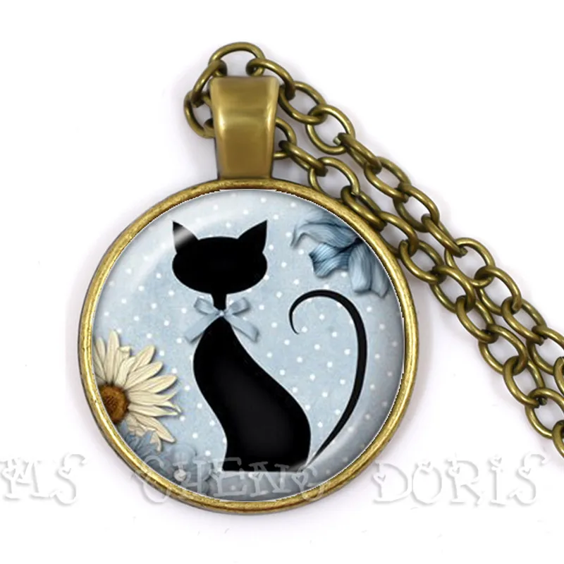 2019 потертый шикарный винтажный черный Кот ожерелье для любимых кошек цветок