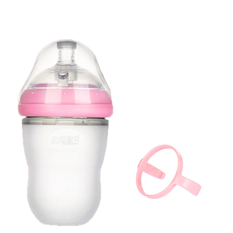 pink 220ml 120 \ 220 мл Еда Класс силиконовая насадка на бутылочку для кормления детские бутылочки для кормления с широким горлышком молочные бутылки с ручками для кормушки без добавления бисфенола А - Цвет: pink 220ml