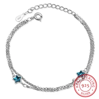 fashion shiny blue crystal star double layer chain link bracelet for women gift 925 sterling silver baraclet pulseira bijoux