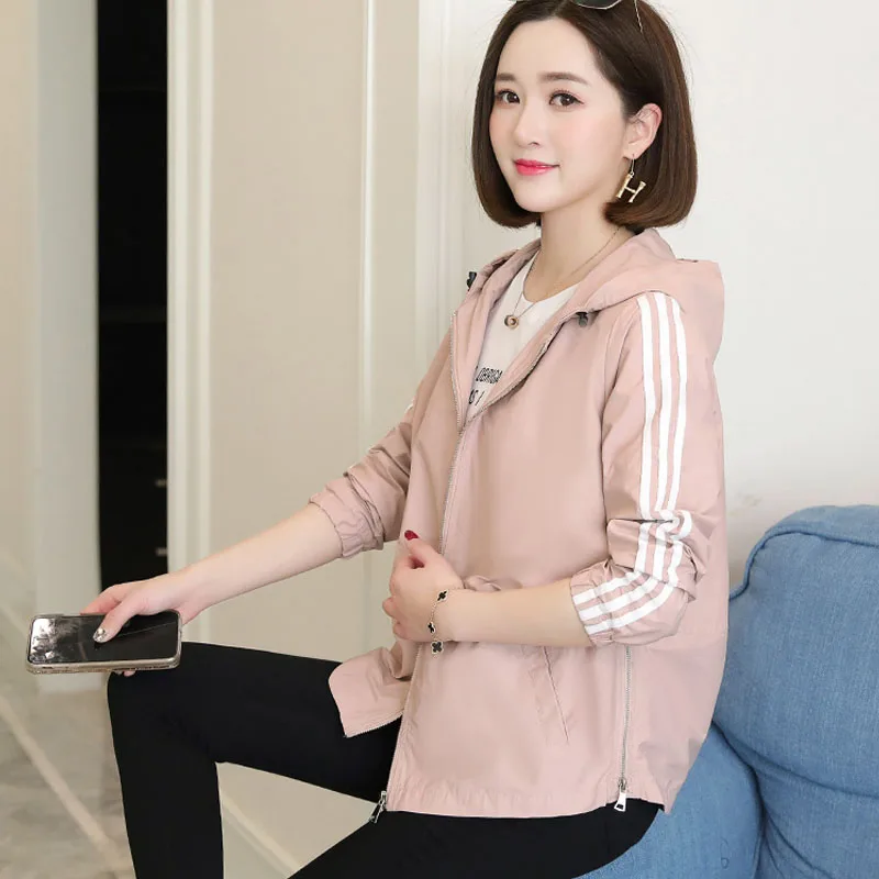 

2019 New Jacket Designer coats Women's Loose Casual Hooded Thin Section Spring Autumn Long-sleeved Korean Ladies Short Outerwear