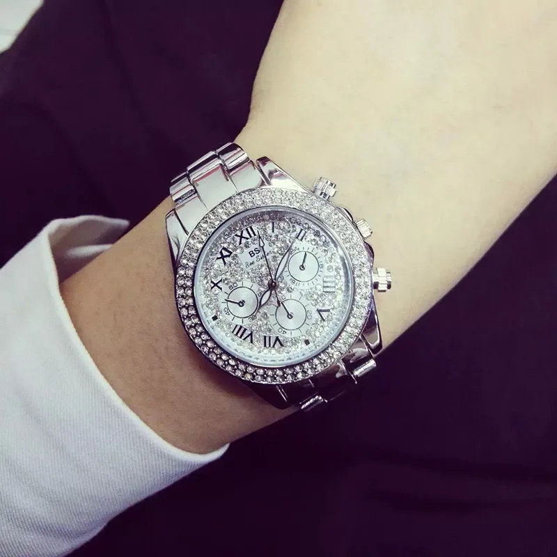 Женские Роскошные модные стальные часы мужские часы со стразами Reloj Женские часы сверкающие блестящие часы с большим циферблатом Брендовые Часы