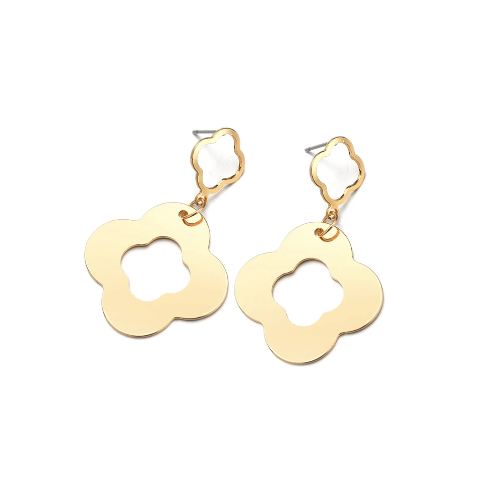 2019 Simple Alloy Earrings Gold Color Flower Design Geometry Double Hollow Drop For Girls Party Jewelry | Украшения и аксессуары