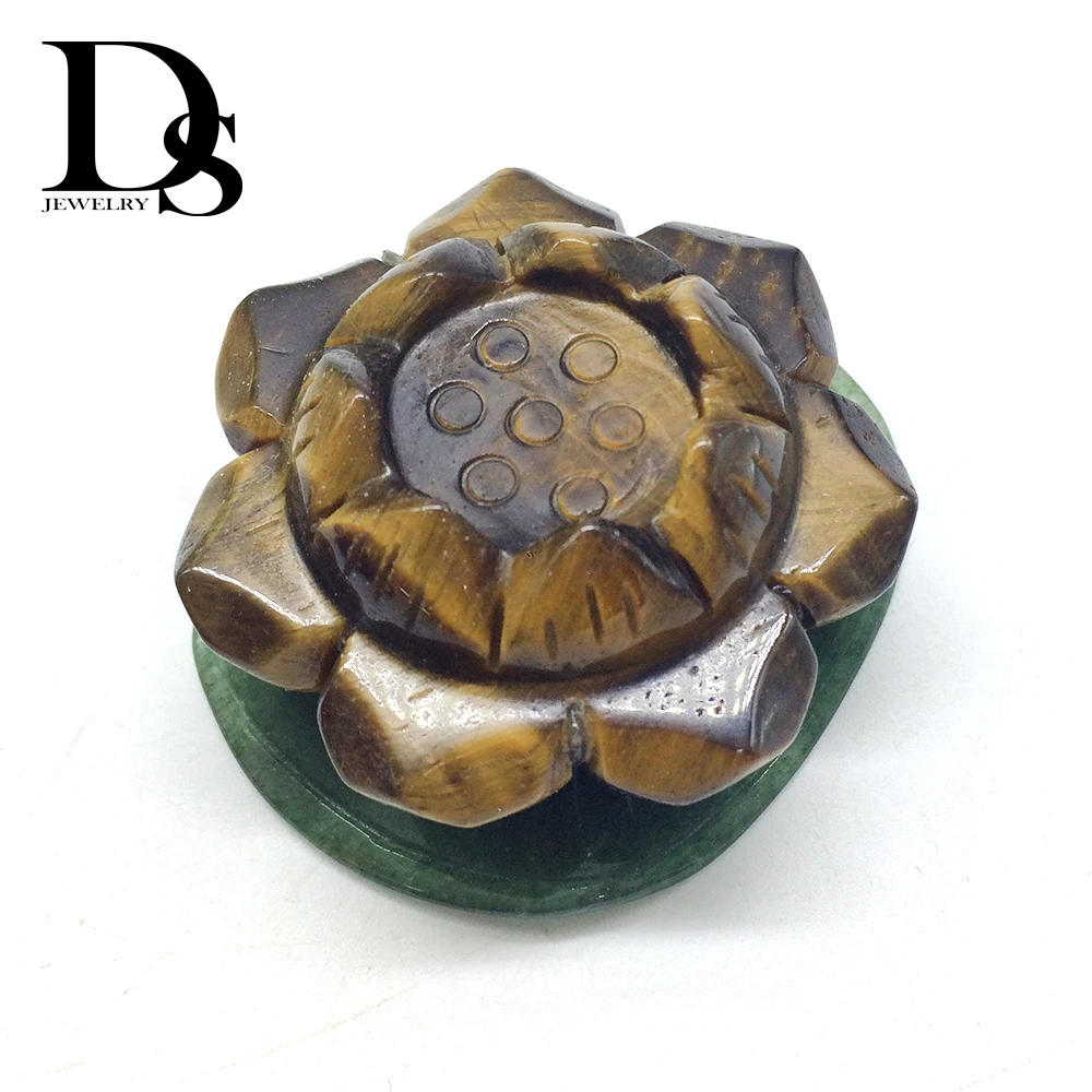 

Natural Carved Yellow Tiger eye Quartz Lotus Crystal Stones Flower With Green Aventurine Leaf Buddhism Monk Charms Home Decora
