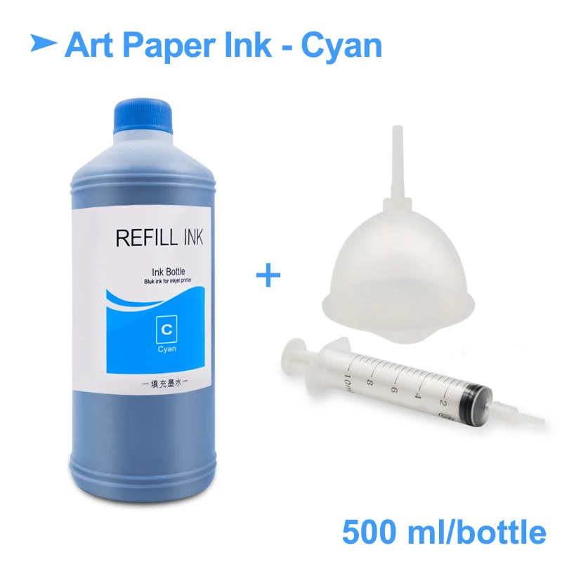 Cyan Ink 500 мл/бутылка чернила подходят для мелованной бумаги с высоким глянцем арт пигментные чернила для Epson T50 T60 P50 R200 R230 R260 R280 L1300 1390 1400 1410 1430 1500 W T1100 T1110 - Цвет: Cyan Ink