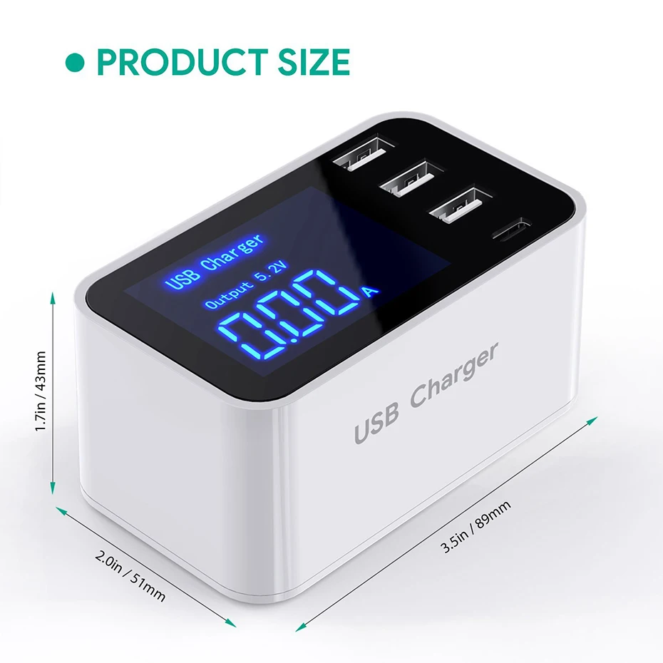 4 порта USB Smart type C Зарядная Станция Адаптер быстрой зарядки светодиодный дисплей
