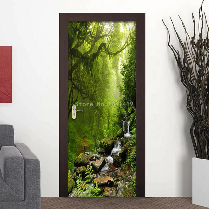 3D настенная бумага, креативная природа, пейзаж, дверь, настенная бумага, ПВХ, самоклеющаяся, водонепроницаемая, виниловая дверь, плакат, Настенная бумага, Наклейка 3D