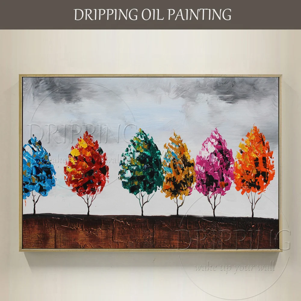Картина маслом на стену с изображением дерева для гостиной | Дом и сад