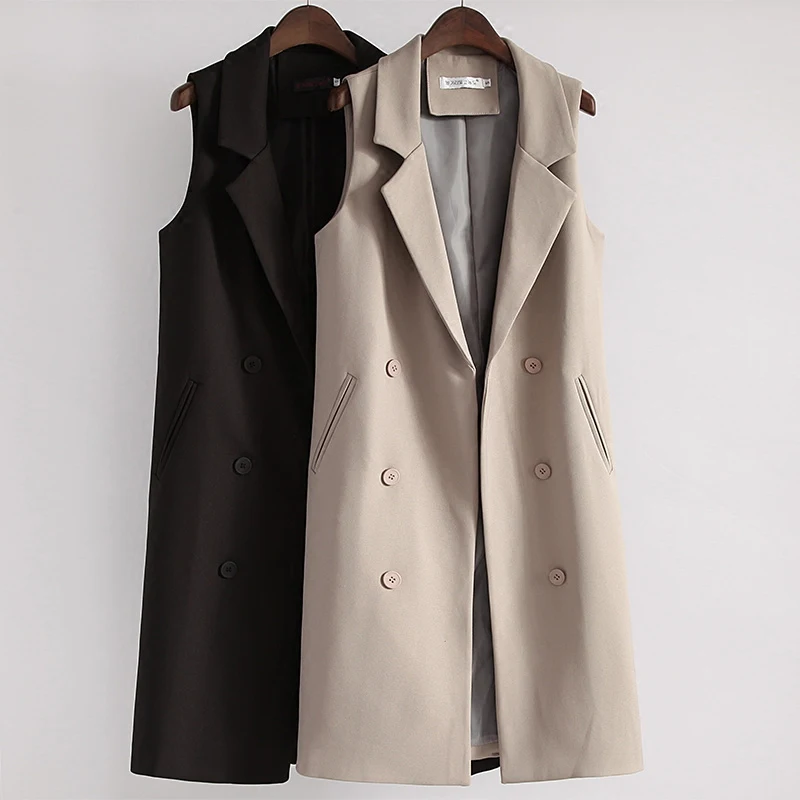 Fashion Long Black Vests Spring Autumn Women Sleeveless Blazer Vest Coat  Female Double Breasted Waistcoat Jacket Outwear AB1282 - buy at the price  of $25.98 in aliexpress.com | imall.com