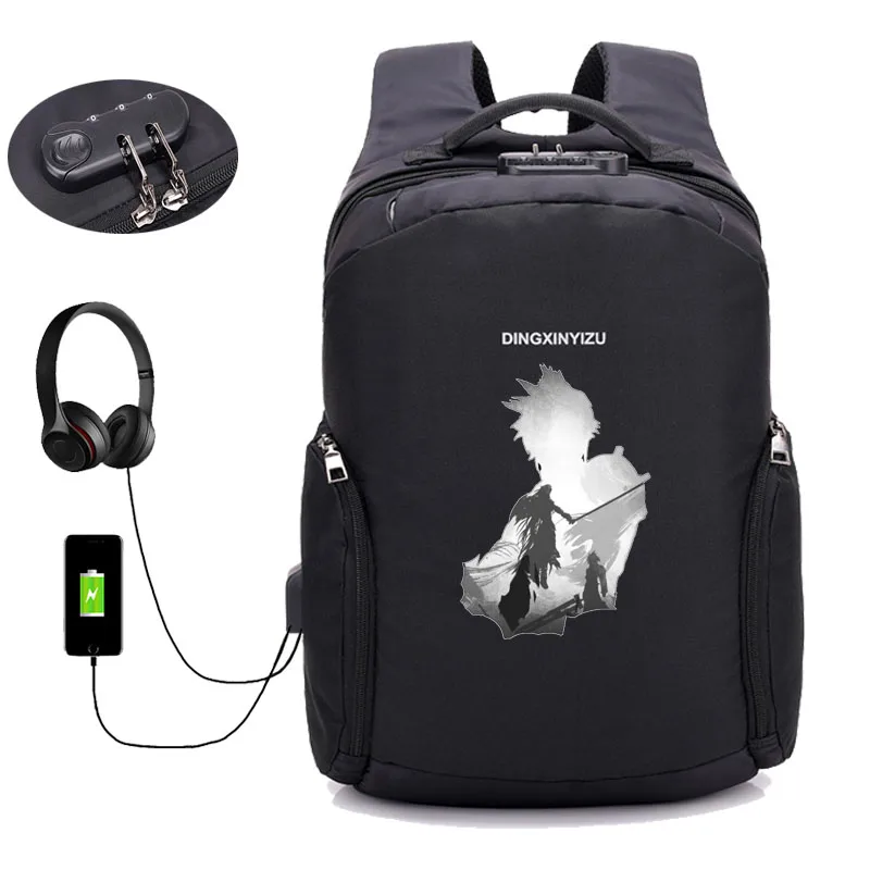 Game Final Fantasy backpack USB Charge Anti Theft Notebook Backpack Waterproof School Bags Teenage Male Laptop 8 style | Багаж и сумки