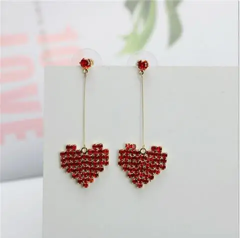 e 1263 Korean version of the net red with heart crystal full earrings OL fashion female jewelry accessories factor | Украшения и
