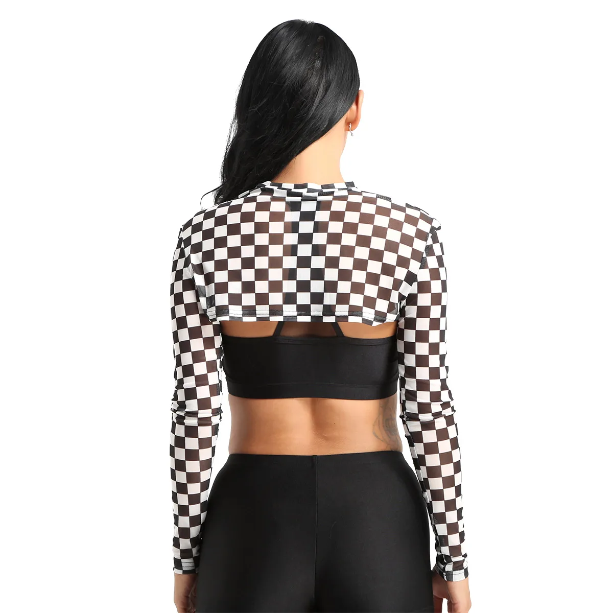 Женский клетчатый укороченный топ TiaoBug Мягкая сетчатая Прозрачная Сексуальная