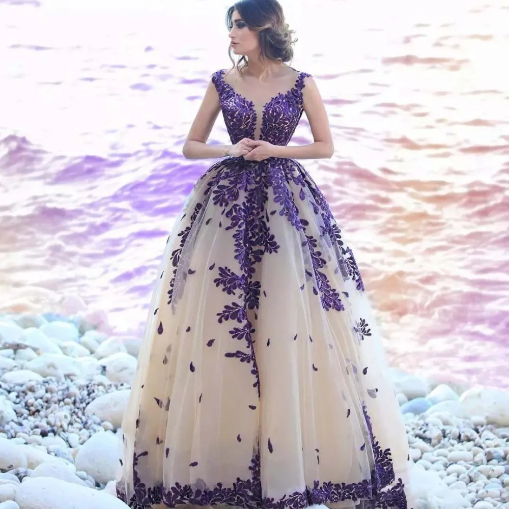 Женское длинное вечернее платье фиолетовое с аппликацией|Вечерние платья| |