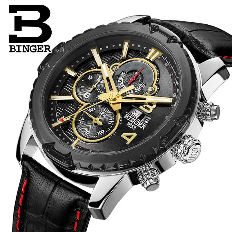 Швейцарские часы мужские роскошные Брендовые Часы Бингер кварцевые