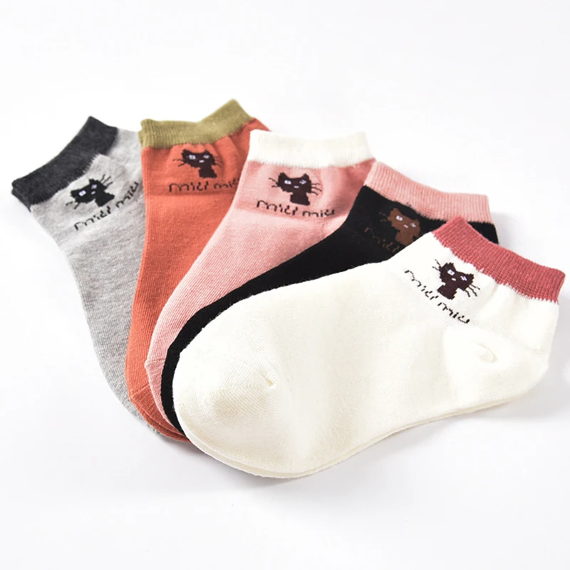 5 пар/упак. женские хлопковые короткие носки без пятки с милым котом мягкие