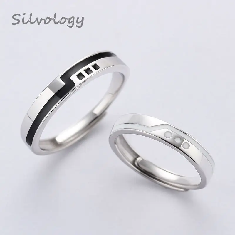 Серебряные кольца на платформе Silvology черно-белые оригинальные Романтические для