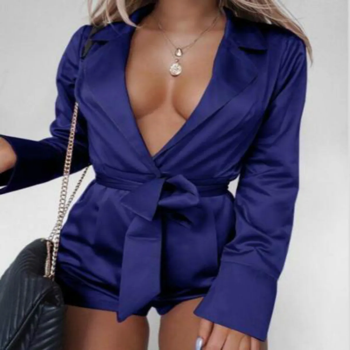 Комбинезон Дамы Глубокий V с длинным рукавом Твердые Пояса Playsuit Повседневное вечерние комбинезон Ползунки Клубная одежда