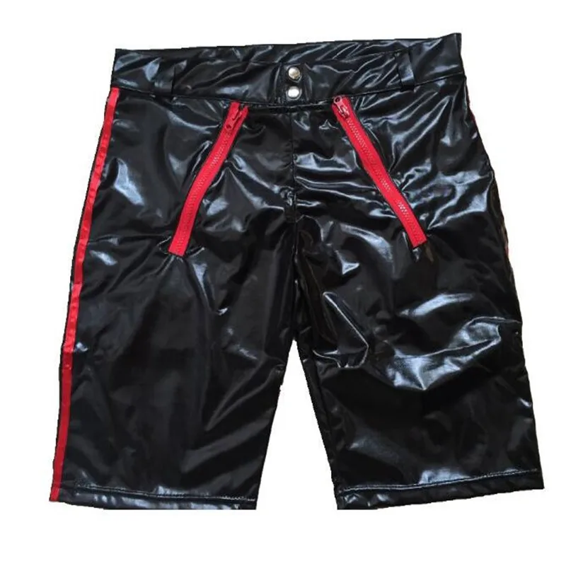 Мужские шорты из лакированной кожи сексуальные мужские облегающие блестящие для