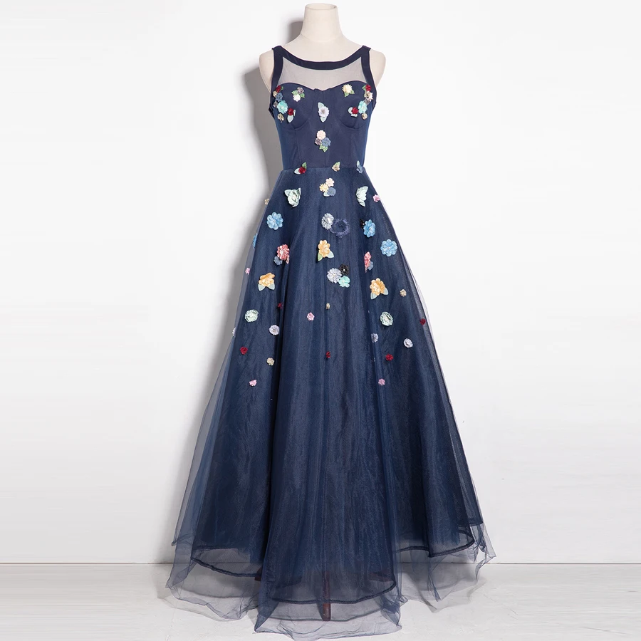 Женское платье-макси AELESEEN длинное вечернее платье без рукавов с 3D аппликацией 2018