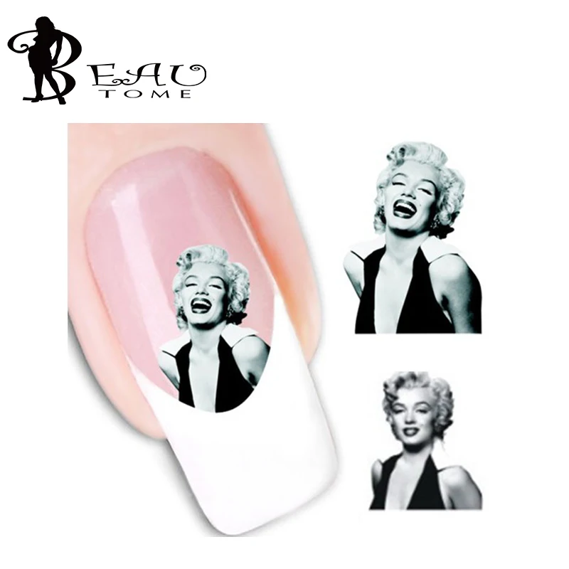 Стильный цветок сливы Мэрилин Монро изображения ногтей Водные Наклейки