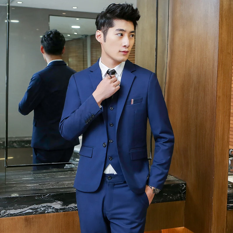 Blazers Pants Vest Sets / 2018 fashion new men's Slim fits casual boutique bridegroom suit suits jacket trousers waistcoat | Мужская