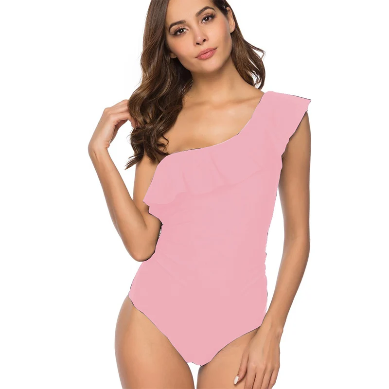 Женский купальник с одним плечом Одноцветный оборками пляжная одежда