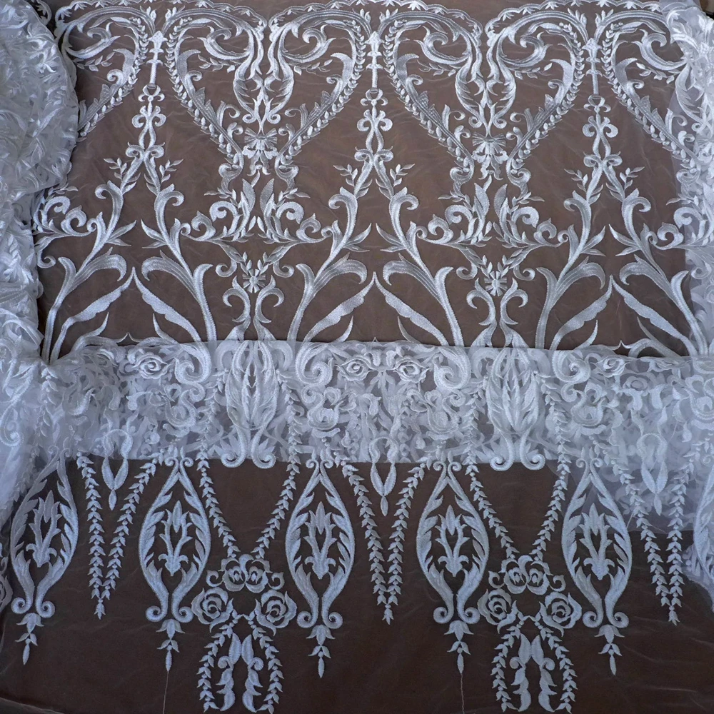 La Belleza Красивая большая Узорчатая Белая вискозная кружевная ткань 51 ''ширина