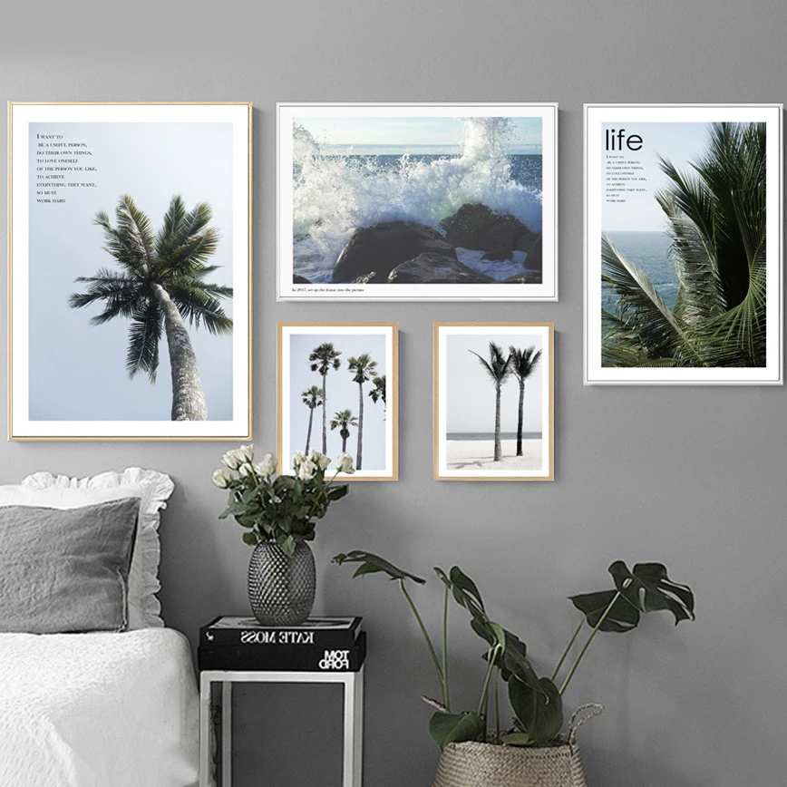 Пальмовое кокосовое дерево пляжный морской пейзаж кавычки настенная живопись на