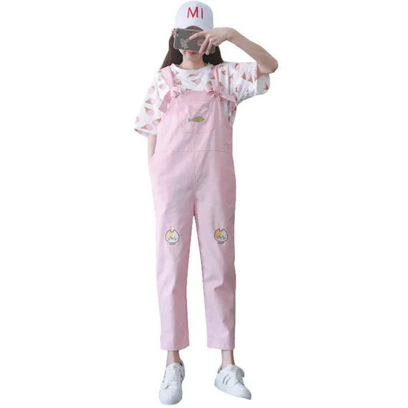 Новые хлопковые комбинезоны для женщин 2019 Harajuku студенческие джинсы шикарные
