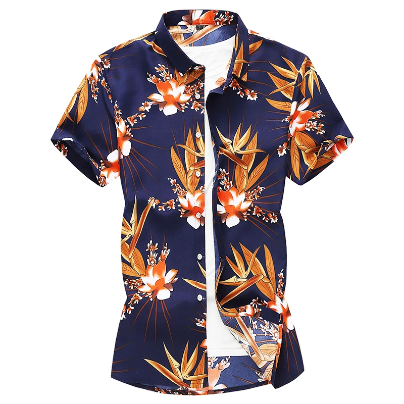 

Men Fashion printed Hip hop Short sleeve shirts Summer floral Hawaiian vacation Party casual shirt camisa masculina 5XL 6XL 7XL